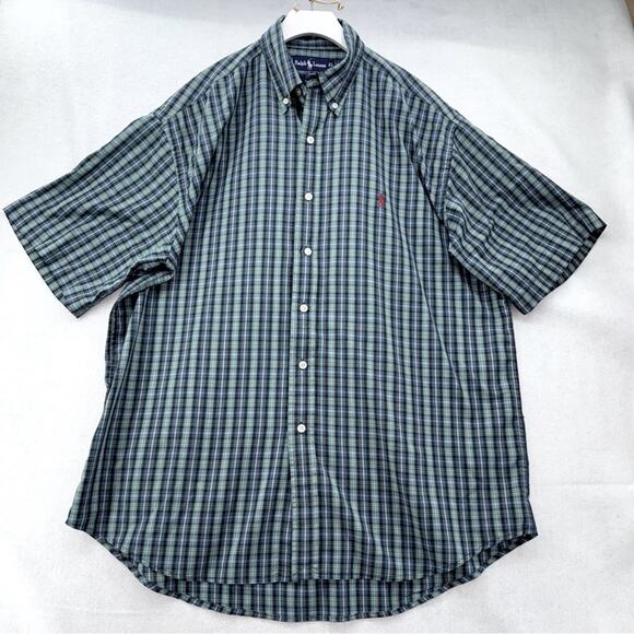 Men’s Ralph Lauren Blake Cotton Short Sleeve Button Down Shirt XL Blue Plaid - Picture 2 of 5